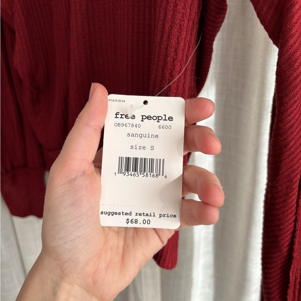 NWT | free people long sleeve, textured red v-neck shirt - Picture 4 of 5